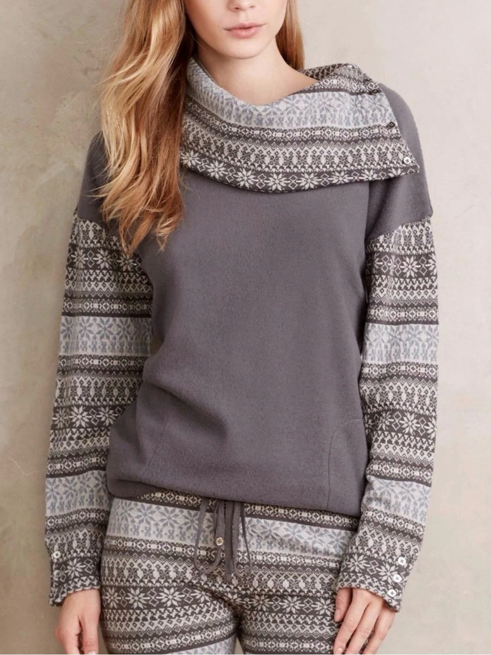 Anthropologie Gray Fair Isle Cowl Sweater